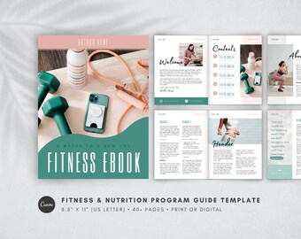 Modelo de e-book de programa de condicionamento físico | Modelo de e-book do Canva para instrutores de condicionamento físico, influenciadores e blogueiros | Mais de 40 páginas | 8,5" x 11"