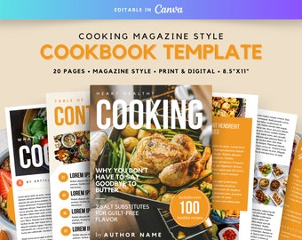 Cooking Magazine-Style Cookbook & Recipe Canva Template | Publish Your Professionally Designed Cookbook in a Snap