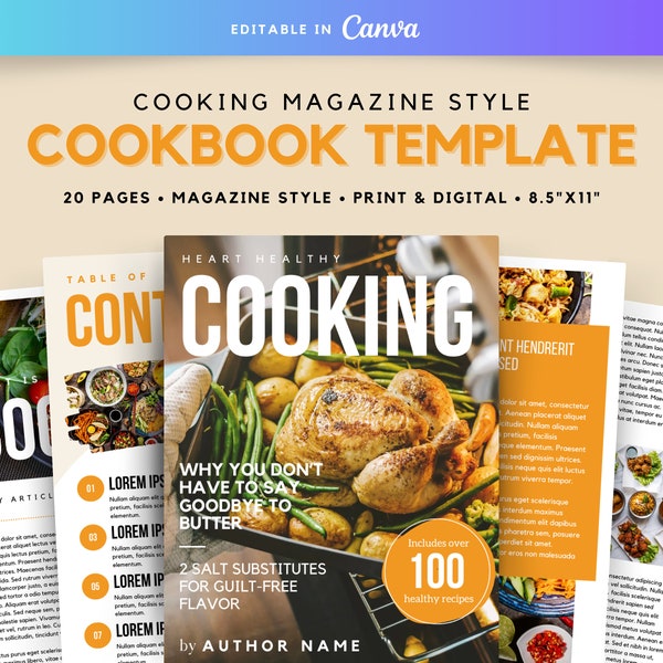 Cooking Magazine-Style Cookbook & Recipe Canva Template | Publish Your Professionally Designed Cookbook in a Snap