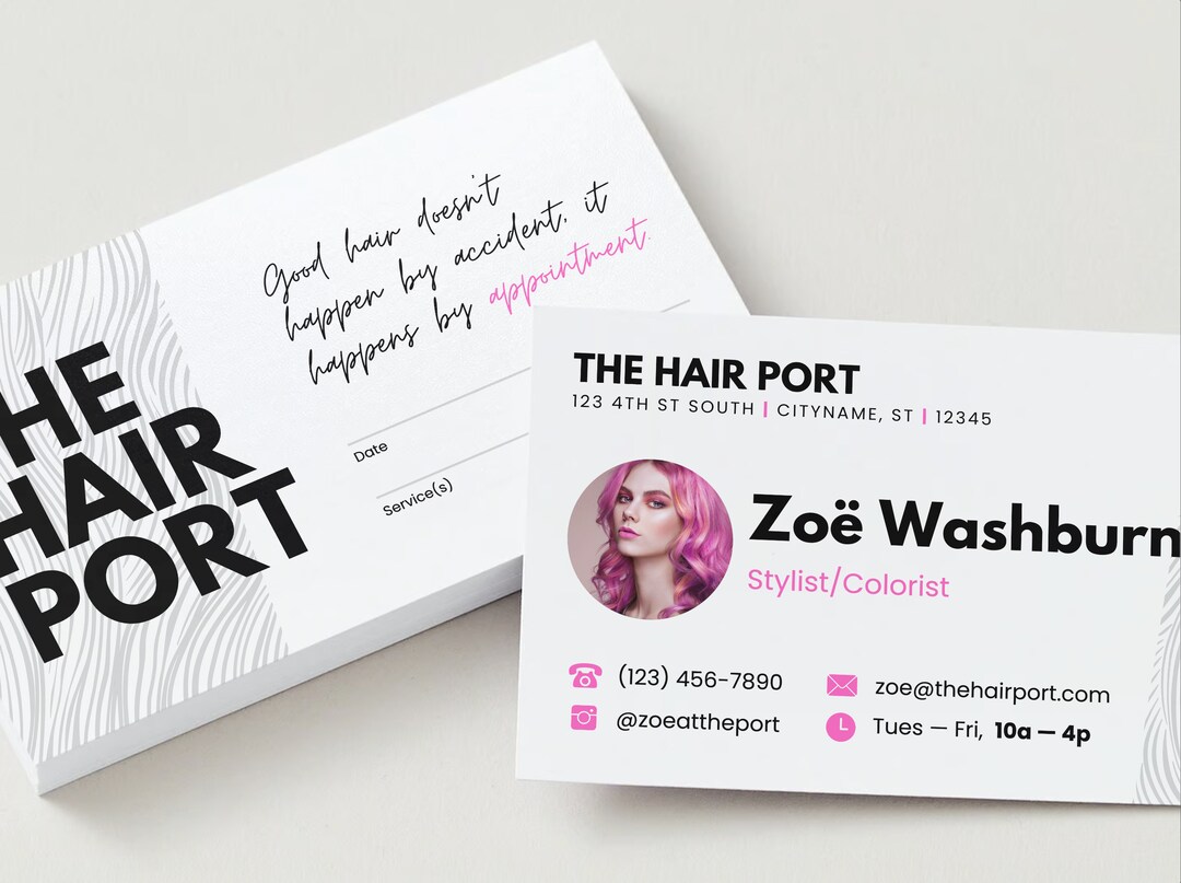Hairdresser Business Card Template | Bold Black & Pink Business Card ...