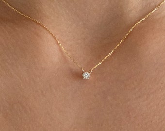 0.20 Ct Natural Diamond Solitaire Necklace For Women | Real Solid Gold | Round Cut Diamond Pendant | Dainty Diamond Jewelry | Gift for Her