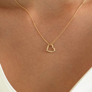 14k Gold Diamond Heart Necklace for Women | Open Heart Pendant | Solid Gold | Heart Shaped Love Necklace | Gift for Her | Valentines Gift