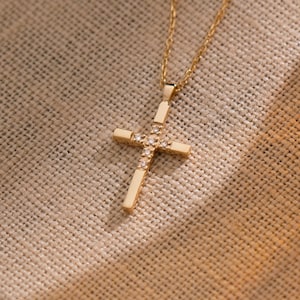 14k Solid Gold Diamond Cross Necklace for Women | Christian Faith Pendant | Real Gold | 0.03ctw Diamond | Religious Jewelry | Gift for Her