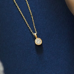 0.10ct Diamond Solitaire Necklace For Women | 14k Real Solid Gold | Round Cut Diamond Pendant | Bezel Diamond Jewelry | Gift for Her