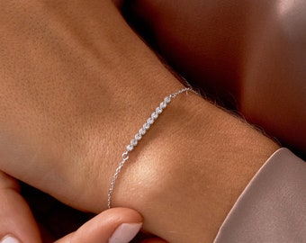 Real Diamond Bar Bracelet for Women | 14k Solid Gold & Round Cut Diamond | 14k Ten Diamond Bar Bracelet | 0.12ctw Diamonds | Gift for Her
