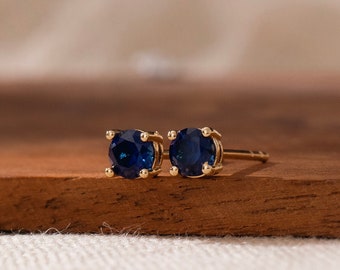 14k Solid Gold Sapphire Stud Earrings for Women | 14k Solid Gold Earring | Sapphire, Emerald or Ruby Gemstone | Gift for Her
