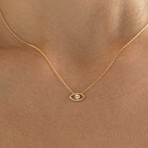 Diamond Evil Eye Necklace for Women | 14k Real Solid Gold | Nazar Evil Eye Diamond Pendant | Evil Eye Charm | Hamsa Pendant | Gift for Her