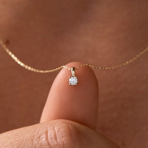 0.10ct Real Natural Diamond Solitaire Necklace For Women | 14k Real Solid Gold | Round Cut Diamond Pendant | Dainty Jewelry | Gift for Mom
