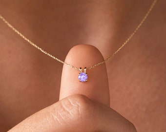 Solitaire Birthstone Necklace For Women | 14k Real Solid Gold | Birthstone of June Pendant | Gift for Her | Mother's Day Gift