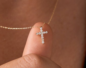 14k Solid Gold Diamant Kreuz Halskette für Frauen | Christlicher Glaube Anhänger | 0.14ctw Diamanten | Religiöser Schmuck | Kreuz Geschenk für Frauen
