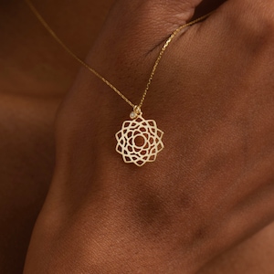 Diamond Lotos Flower Necklace for Women | 14k Real Solid Gold | Chakra Pendant | Spiritual Neclace | Boho Jewelry | Gift for Her