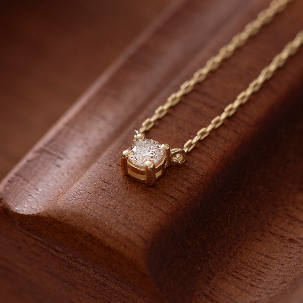 Collana con diamante solitario da 0,15 ct per donne / vero oro massiccio 14k / ciondolo con diamante a taglio rotondo / gioielli con diamanti delicati / regalo per lei