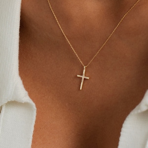 14k Gold Diamond Cross Necklace for Women | Christian Faith Pendant | Real Solid Gold | 0.03ctw Diamond | Religious Jewelry | Gift for Her