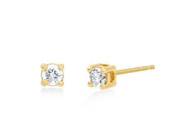 Jewellery Earrings Stud Earrings Real Solid Gold Round Cut Earring 14k Gold Diamond Solitaire Stud Earrings for Women by Moora Diamond Each Earring Has 0.06ct Diamond 
