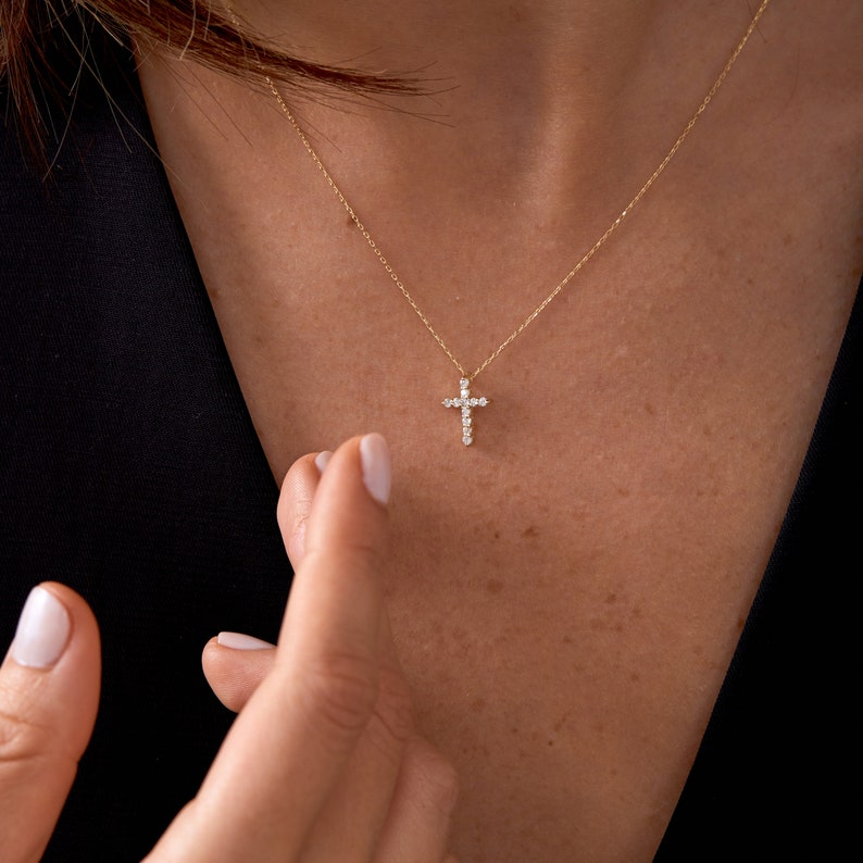14k Solid Gold Diamond Cross Necklace for Women Christian Faith Pendant 0.14ctw Diamonds Religious Jewelry Cross Gift for Women image 3