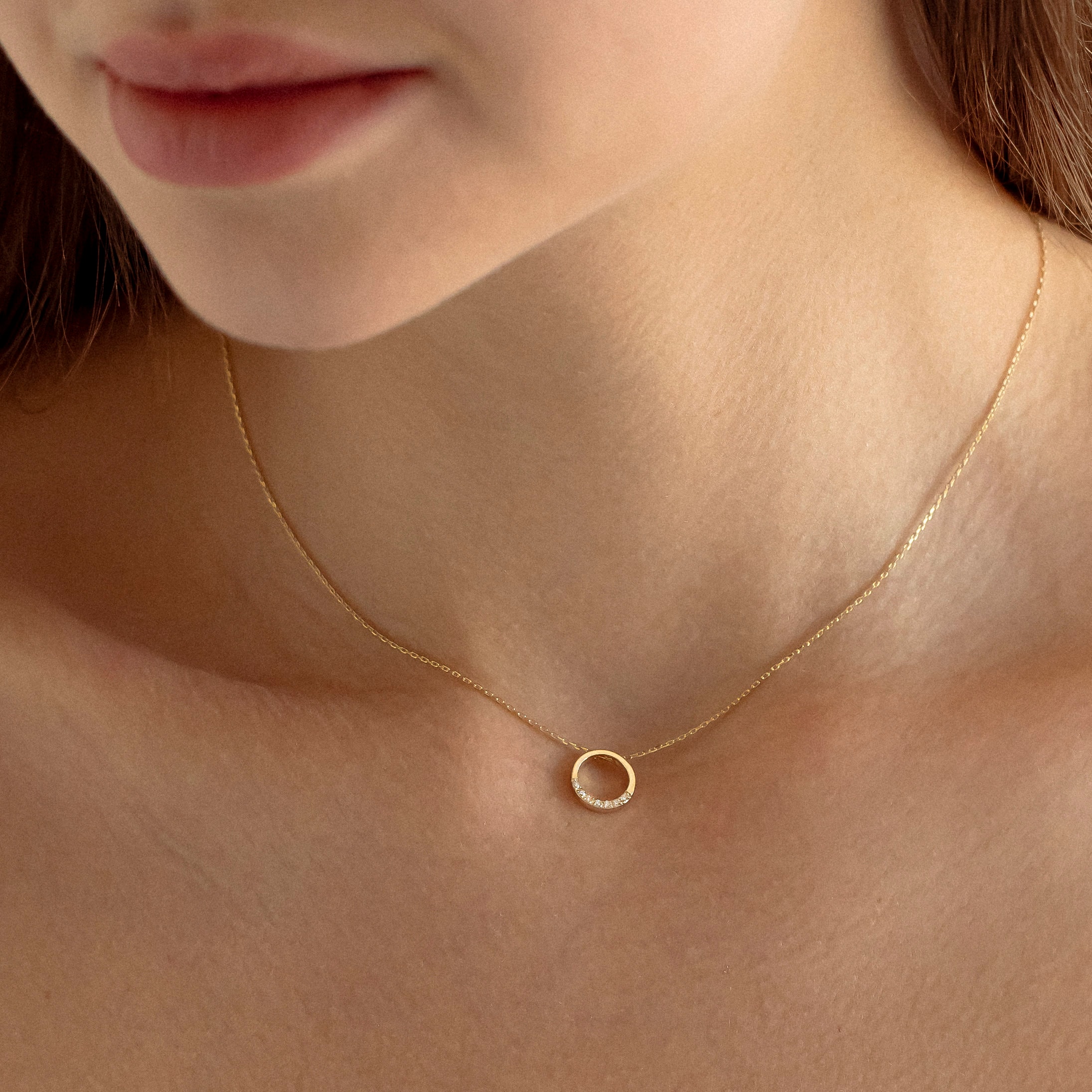 14k Gold Diamond Round Necklace by Moora Diamond Circle Ring Etsy