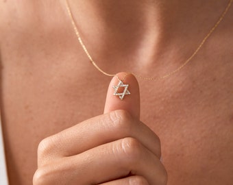 14k Gold Diamond Star of David Necklace for Women | Jewish Faith Pendant | Solid Gold | 0.08ctw Diamond | Religious Jewelry | Gift for Her