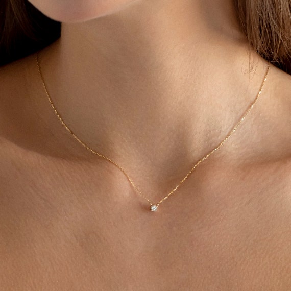 0.20 Ct Natural Diamond Solitaire Necklace for Women Real Solid
