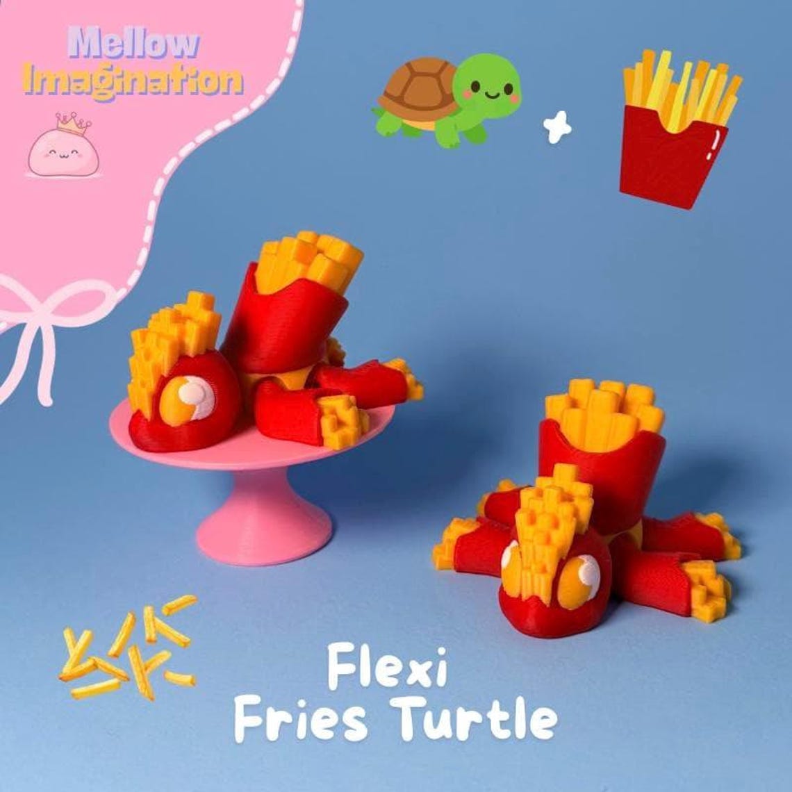 Turtle Fries Flexi Fries Turtle | 3D Printed Desk Toy, Fidget Animal Collectible - Etsy