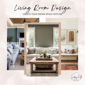 Living Room Personalized Interior Design Service | Mood Board, furniture layout, paint colors, shopping list