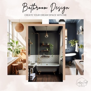 Custom Bathroom Mood Board | Bathroom Remodel | Powder Room | Earthy Bathroom | Cottage Bathroom | Counter Tops | Accessories | E-design