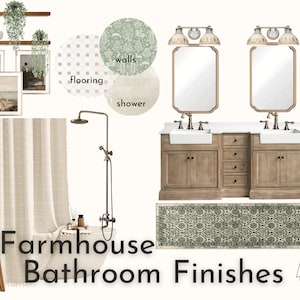 Vintage Farmhouse Baño Mood Board / Diseño Virtual / E-diseño / Descarga Instantánea