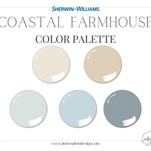 Palette de peinture Sherwin Williams Coastal Farmhouse | Palette de peinture Lake House | Palette de couleurs de maison de plage | Palette de couleurs bleu crème