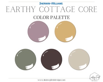 SW Earthy Cottage Core Paint Palette | Sherwin Williams | Professional Paint Color Palette | Purple | Yellow | Cream | Green | Brown