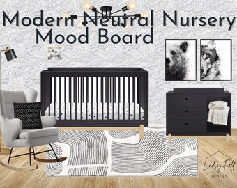 Black and White Nursery Mood Board | Gender Neutral | Virtual Interior Design | 2D Design