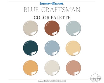 Blue Craftsman Color Palette | Sherwin Williams | Cottage Core Paint Color Palette | Blue Paint Colors | Terra Cotta Paint Colors | Cozy