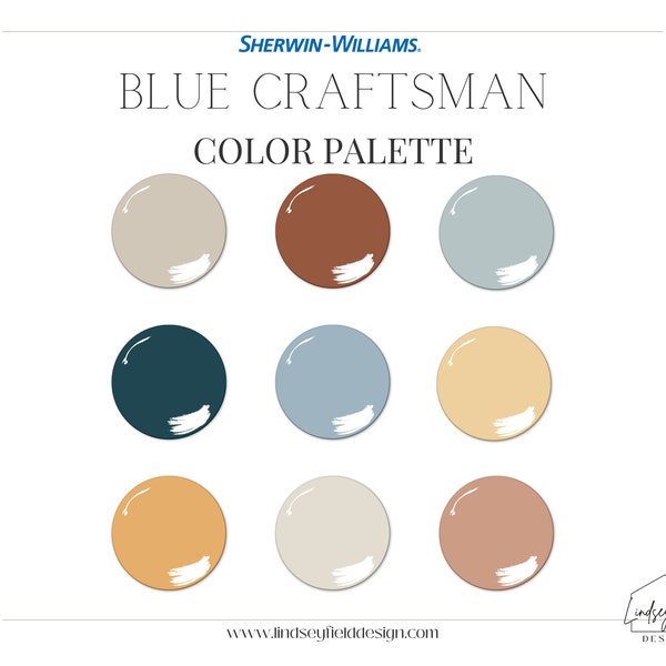 Blue Craftsman Color Palette | Sherwin Williams | Cottage Core Paint Color Palette | Blue Paint Colors | Terra Cotta Paint Colors | Cozy