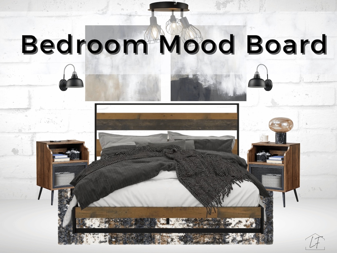 Masculine Industrial Bedroom Mood Board Virtual Design E-design - Etsy
