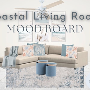 Coastal Living Room Mood Board / Costera / Playa / Airbnb / Diseño Virtual / E-diseño / Descarga Instantánea