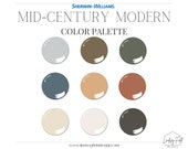 Mid Century Modern Color Palette | Sherwin Williams | Professional Paint Color Palette | Bold Paint Colors | Mustard Paint | Sage Paint