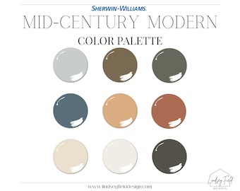 Mid Century Modern Color Palette | Sherwin Williams | Professional Paint Color Palette | Bold Paint Colors | Mustard Paint | Sage Paint