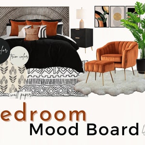Tablero de estado de ánimo de dormitorio boho contemporáneo / Dormitorio Moody Glam / Diseño virtual / Diseño electrónico / Descarga instantánea