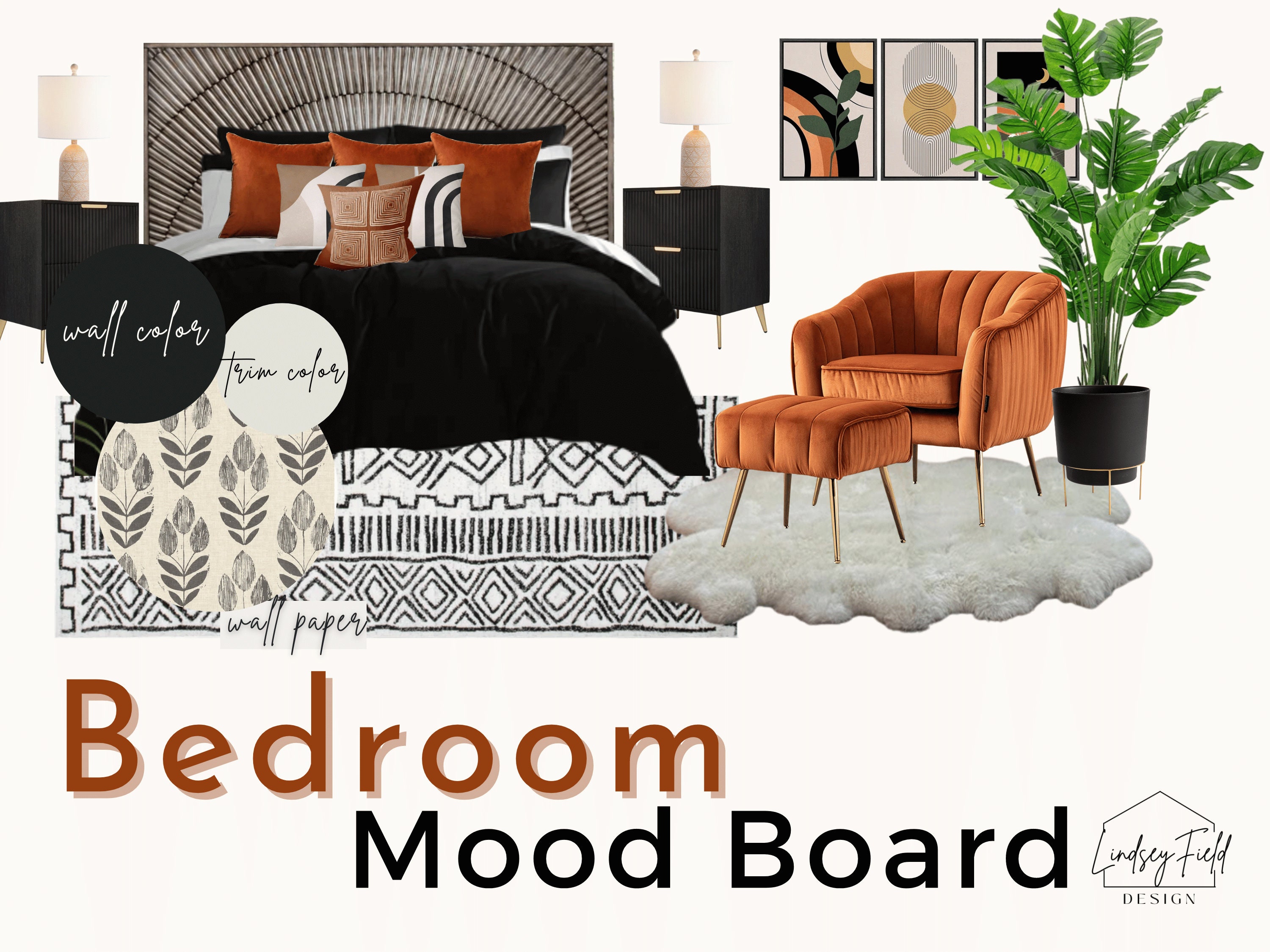 Contemporary Boho Bedroom Mood Board | Moody Glam Bedroom | Virtual ...
