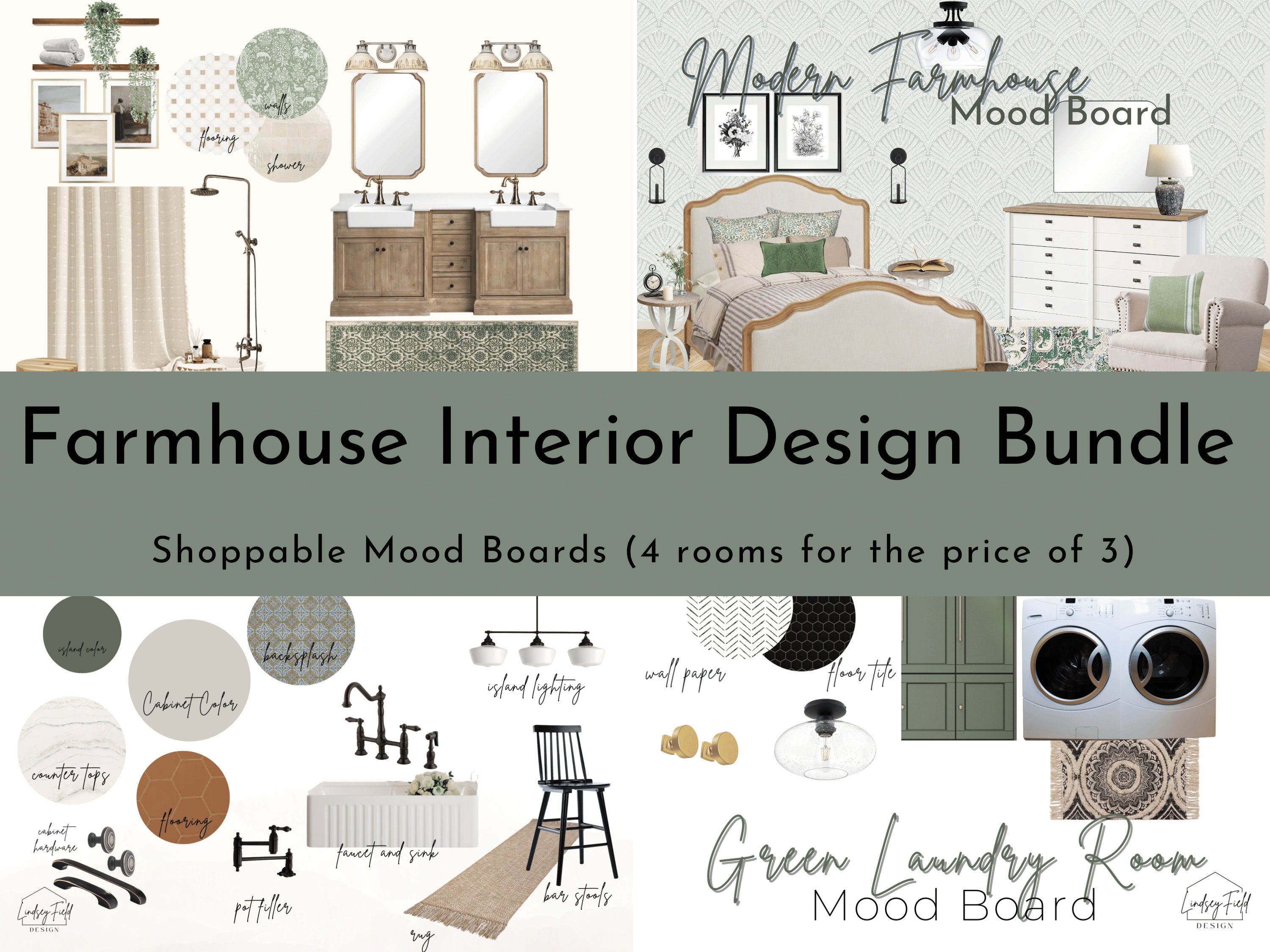 Modern Farmhouse Home Design Mood Board Bundle | 4 Rooms | Airbnb ...