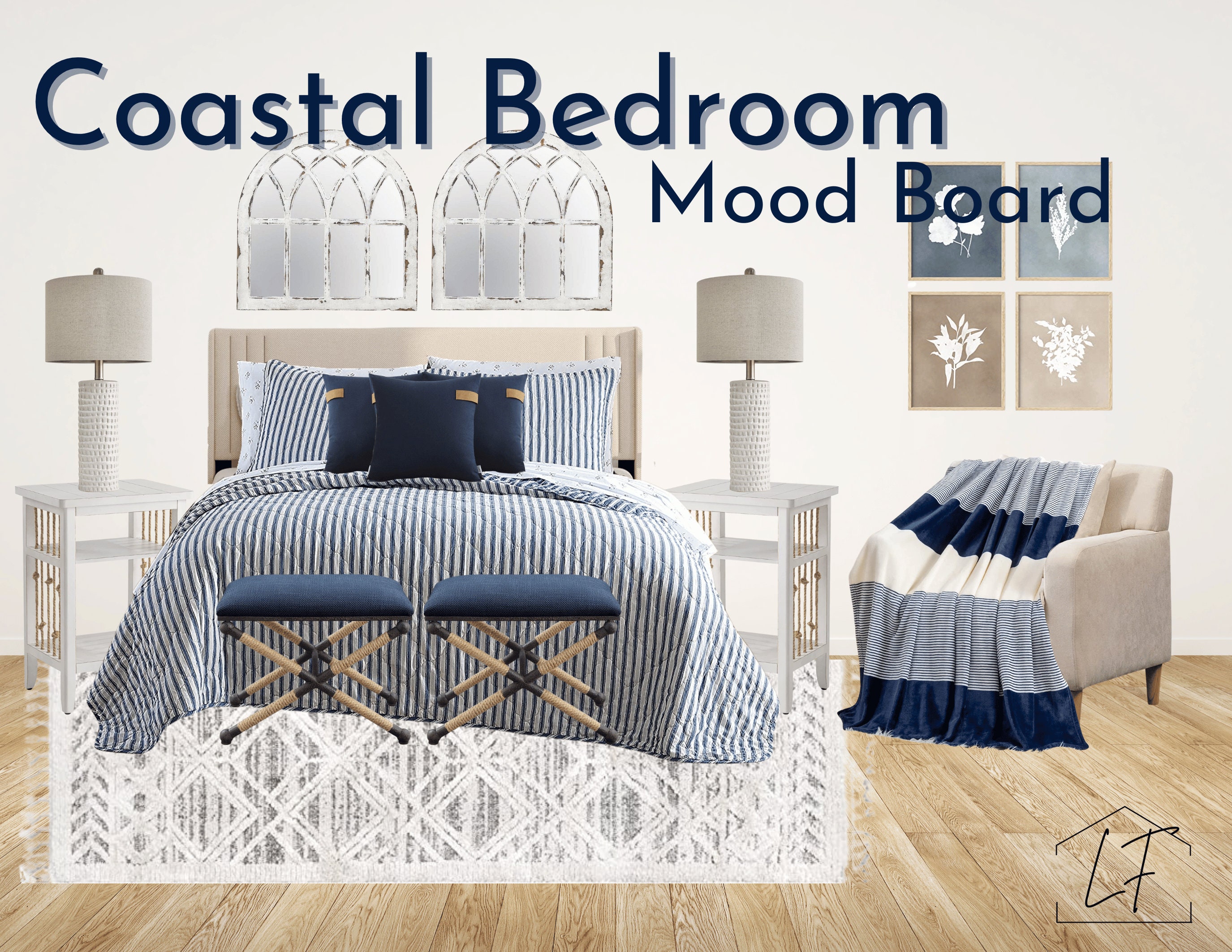 Coastal Bedroom Mood Board | Coastal | Beach | Airbnb | Guest Room