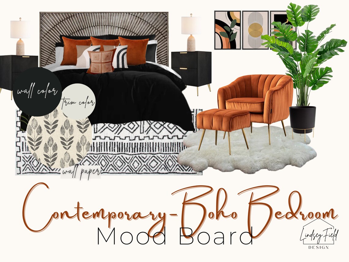 Contemporary Boho Bedroom Mood Board Moody Glam Bedroom - Etsy