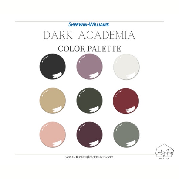 Dark Academia Color Palette | Sherwin Williams | Dark Paint Color Palette | Cozy Paint Colors | Whole House Paint Colors | Purple | Black