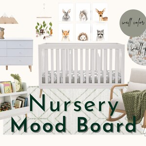 Green Woodland Nursery Mood Board / Vivero forestal / Diseño virtual / Diseño electrónico / Descarga instantánea
