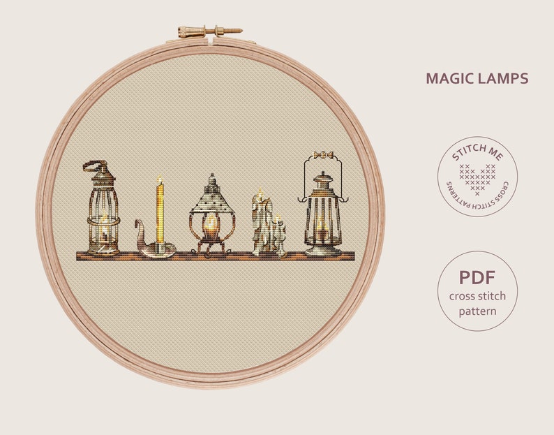 Magic Lamps Shelf Cross Stitch Pattern Wizard School Cross Etsy