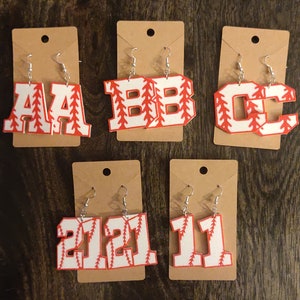 Custom Letter Baseball Team Earrings - Pick Your Letter or Number Jewelry