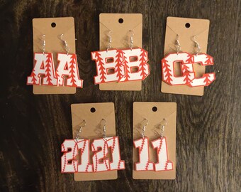 Buchstaben Baseball Team Ohrringe - Wählen Sie Ihren Buchstaben oder Zahl Schmuck
