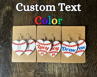 Kundenspezifische Baseball-Herzohrringe - personalisierter Team Name & Nummer Schmuck