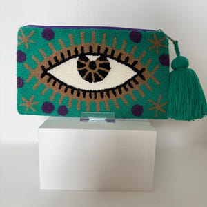 クラッチ Wayu con diseño de ojo malvado / Monedero con cuentas hecho a mano / ボルソ ボヘミオ コロリド / ボルソ ボヘミオ ボルダード コン ボルラ