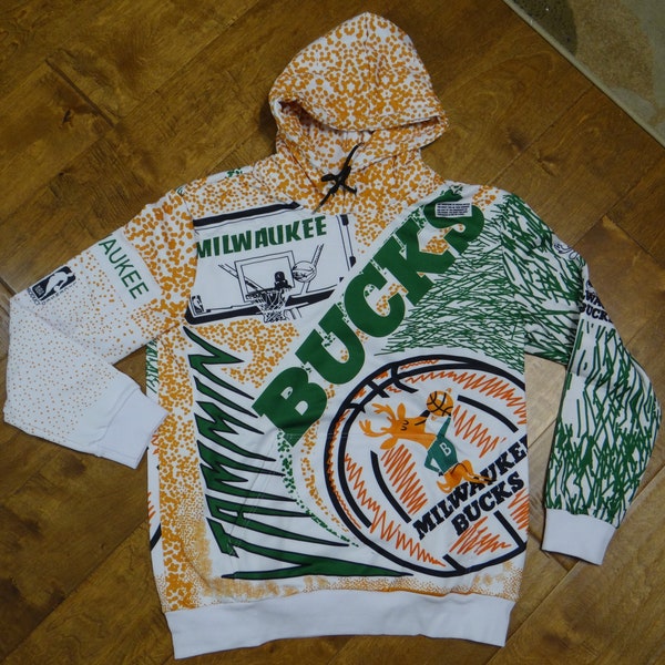 CUSTOM Vintage Milwaukee Bucks NBA Hoodie Men's L, XL, 2XL, 300gm Fleece All Over Print