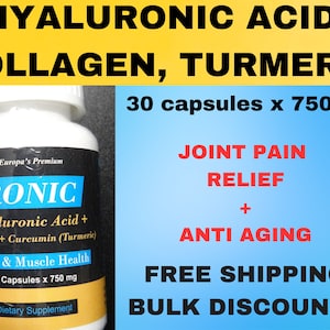 HyaluRONIC Acid Collagen Turmeric Curcumin 30 x 750 mg Bulk Discount