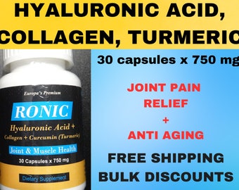 HyaluRONIC Acid Collagen Turmeric Curcumin 30 x 750 mg Bulk Discount